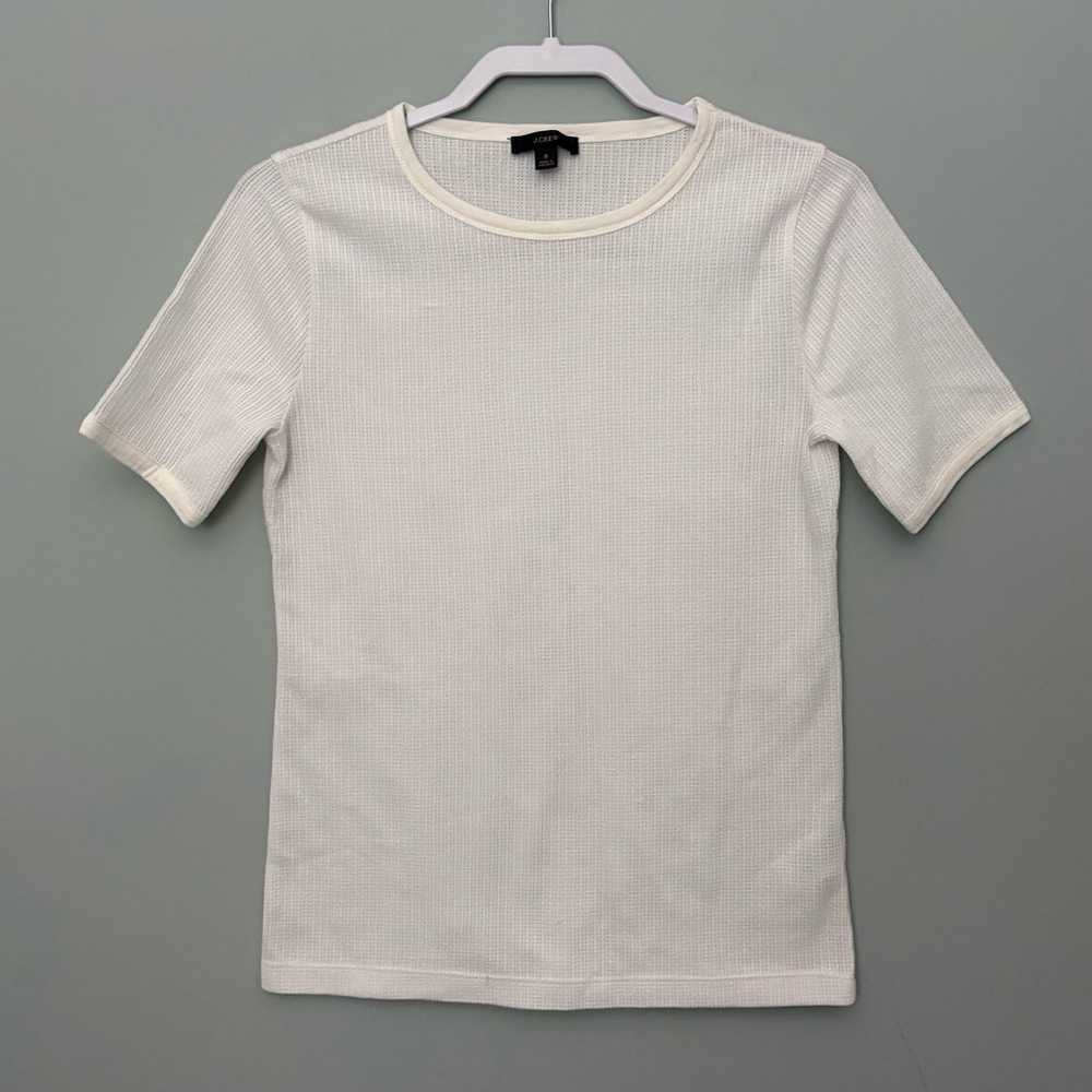 J.Crew White Waffle-Knit Short-Sleeve Top Size S